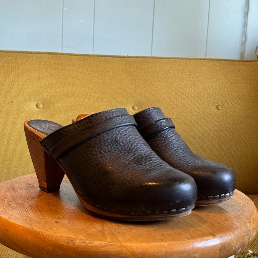 Sanita Brown Leather Clog Heels - Classic Slip-On Style